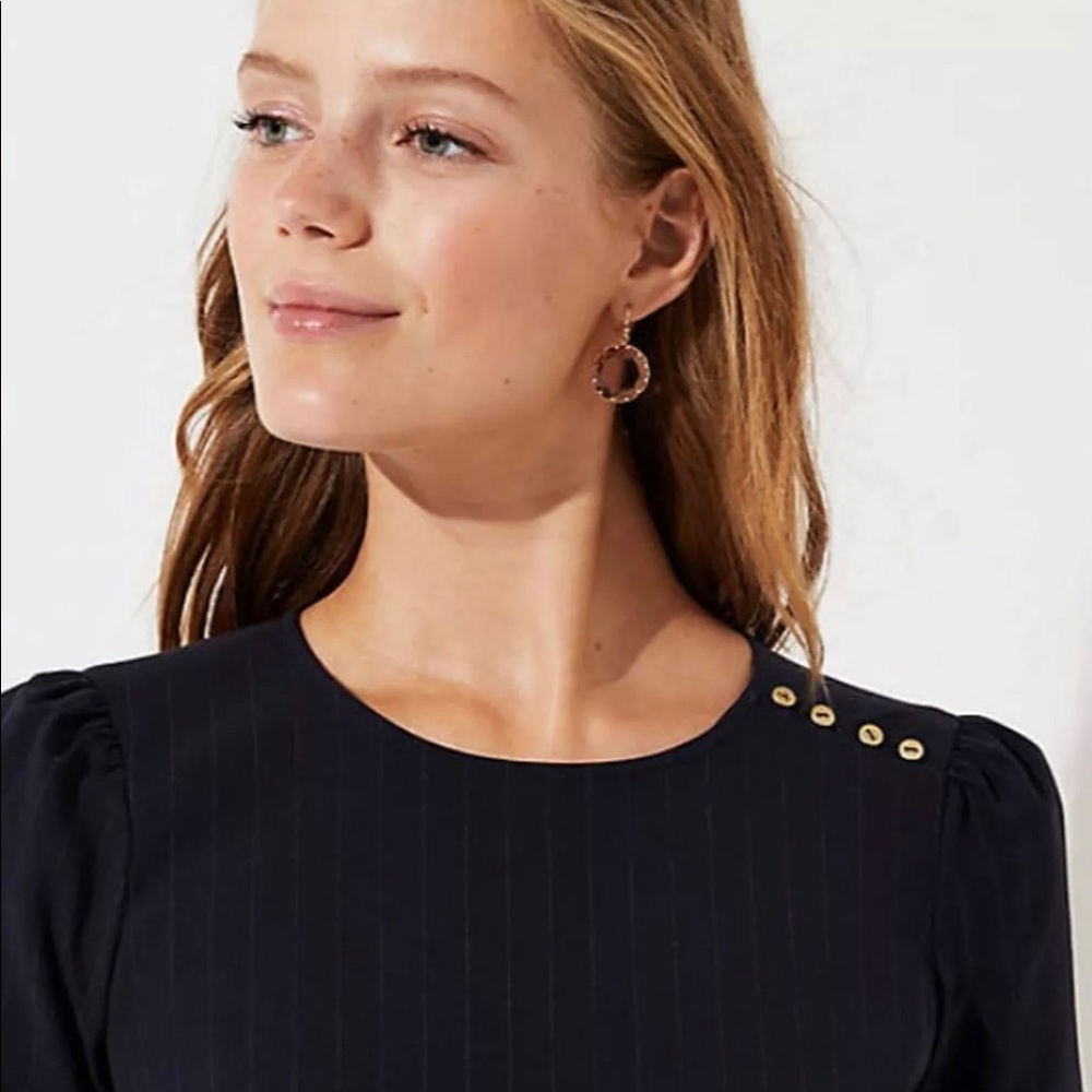 Loft Shoulder Button Forever Navy Striped Dress - Picture 2 of 3